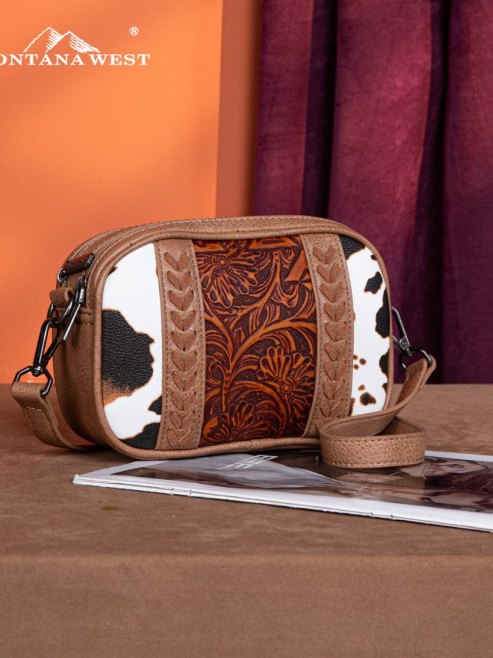 Montana West Tooled Cow Print Crossbody Bag NWT
